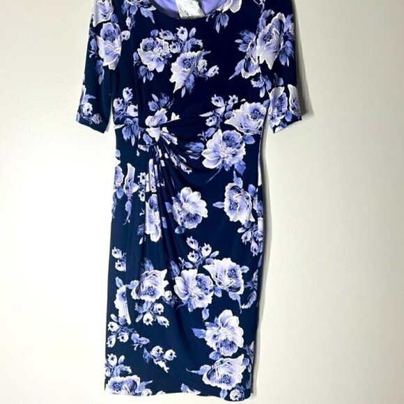 CONNECTED FAUX WRAP DRESS Petite Floral-Print -Waist Jersey Dress blue - Picture 9 of 15